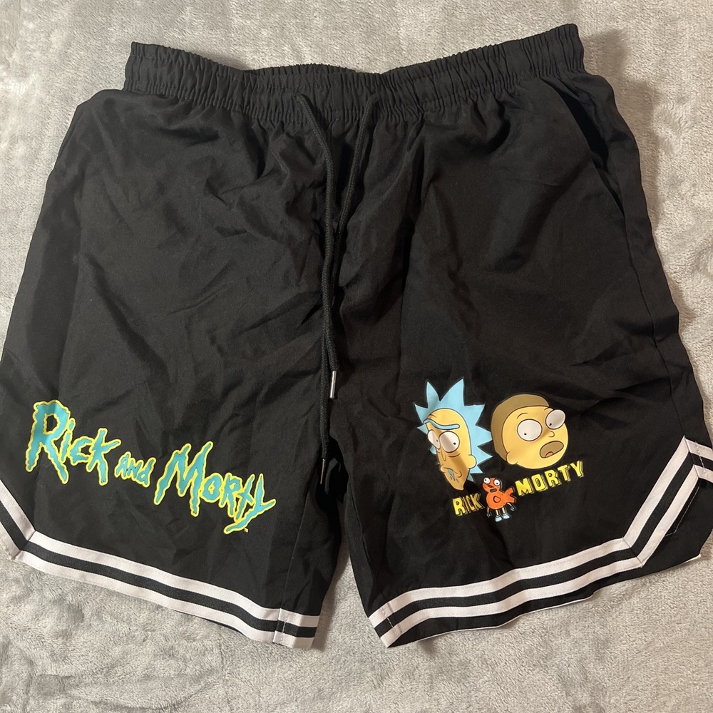 Rick and Morty Shorts Mens Medium Black Swim Trunks Lounge Cartoon Adult Swim